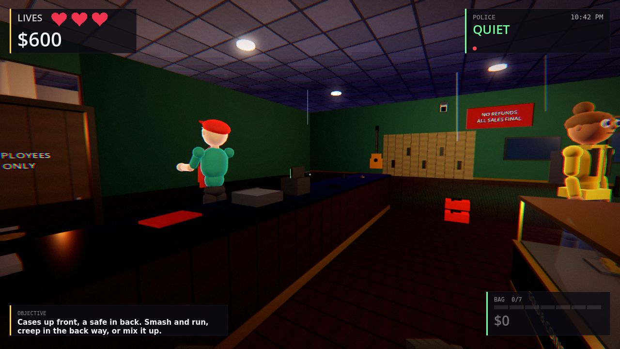 The pawn shop floor, with the clerk behind the counter