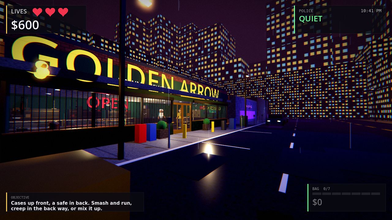 Golden Arrow Pawn at night, from across the street